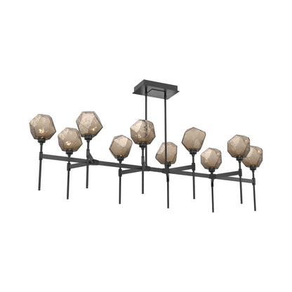 Gem Belvedere Linear LED Chandelier in Matte Black/Bronze Blown Glass (68.9-Inch).