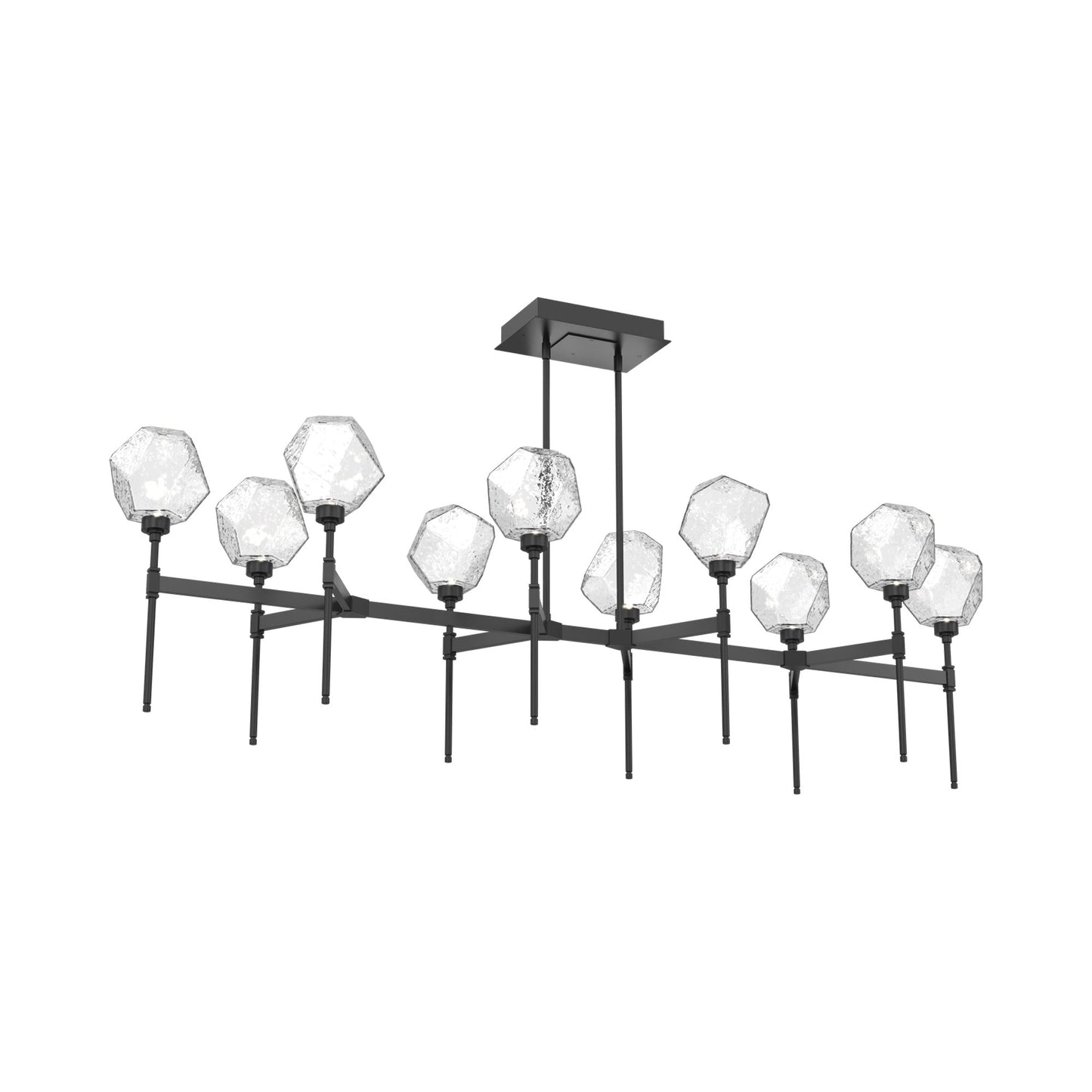 Gem Belvedere Linear LED Chandelier in Matte Black/Clear Blown Glass (68.9-Inch).