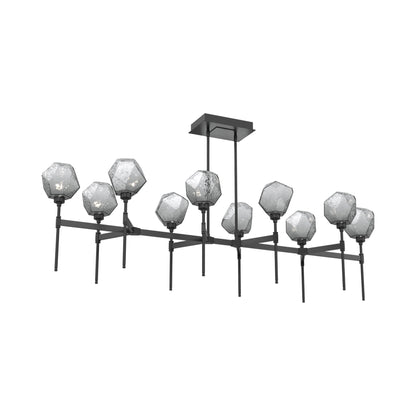 Gem Belvedere Linear LED Chandelier in Matte Black/Smoke Blown Glass (68.9-Inch).