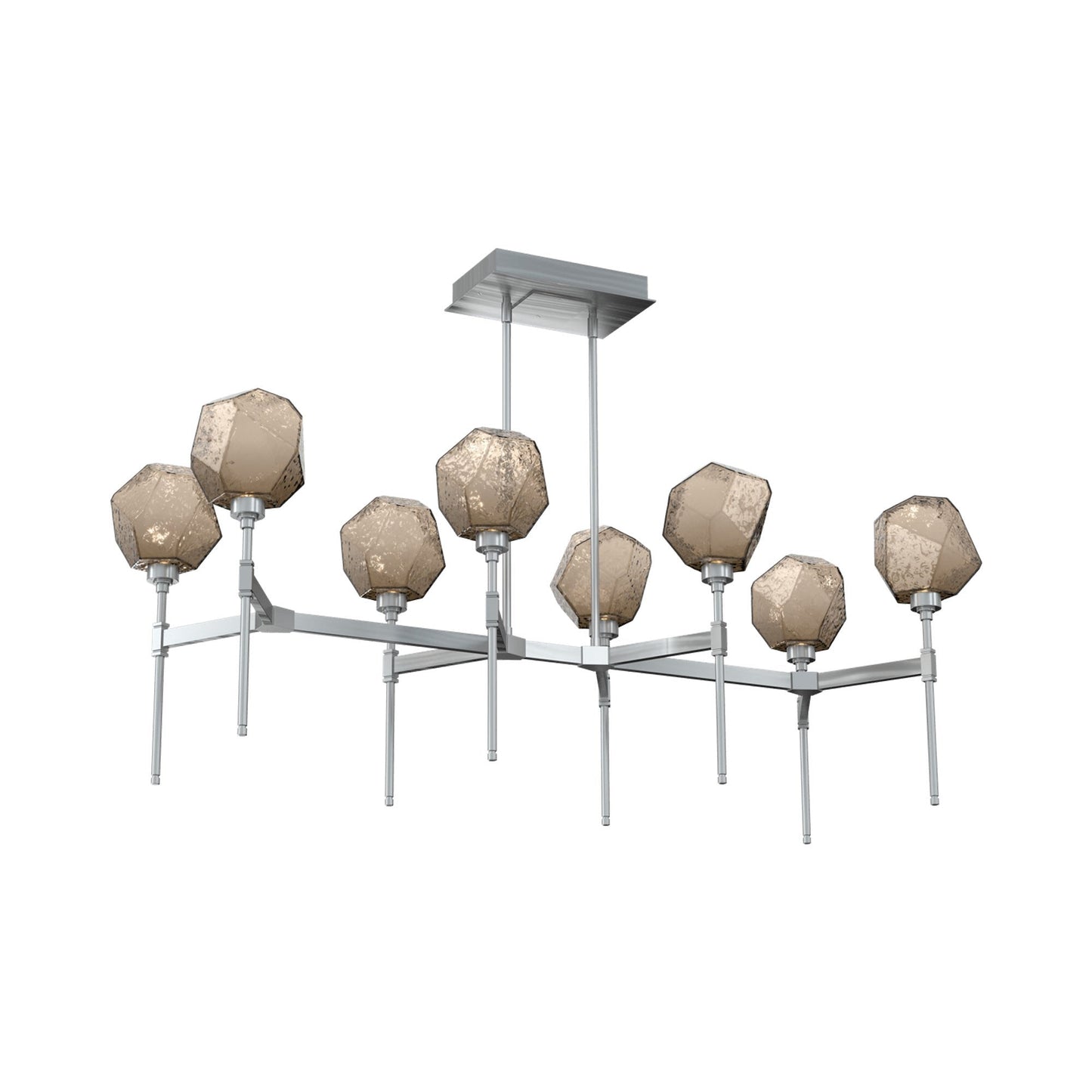 Gem Belvedere Linear LED Chandelier in Satin Nickel/Bronze Blown Glass (50.4-Inch).