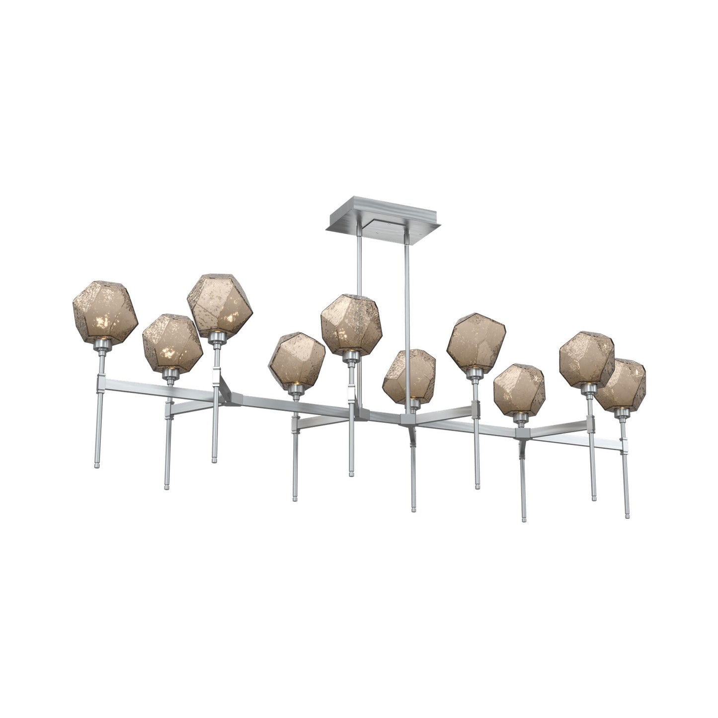 Gem Belvedere Linear LED Chandelier in Satin Nickel/Bronze Blown Glass (68.9-Inch).