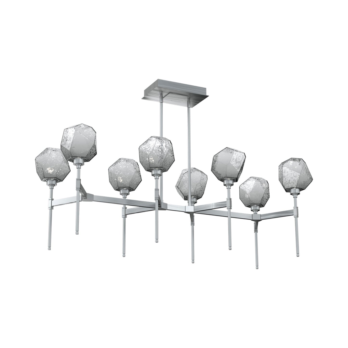 Gem Belvedere Linear LED Chandelier in Satin Nickel/Smoke Blown Glass (50.4-Inch).