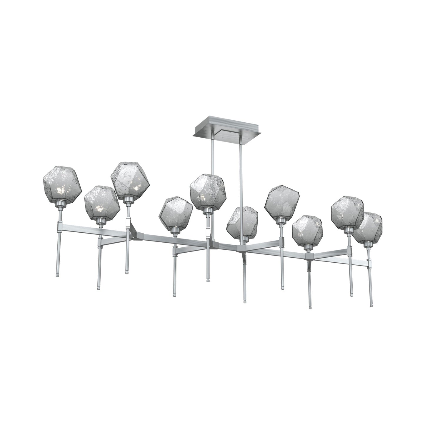 Gem Belvedere Linear LED Chandelier in Satin Nickel/Smoke Blown Glass (68.9-Inch).