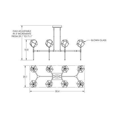 Gem Belvedere Linear LED Chandelier - line drawing.