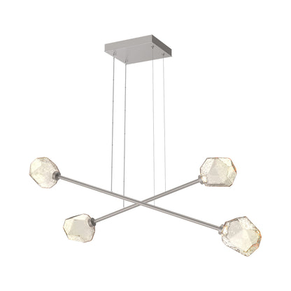 Gem Double Moda Linear LED Chandelier in Beige Silver/Amber Blown Glass.