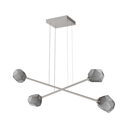 Gem Double Moda Linear LED Chandelier in Beige Silver/Smoke Blown Glass.