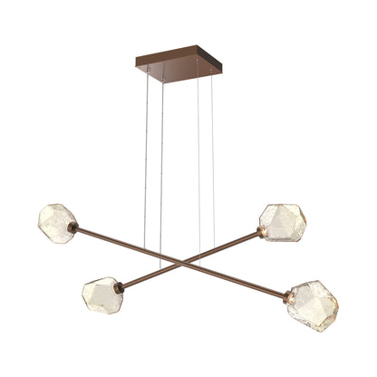 Gem Double Moda Linear LED Chandelier in Burnished Bronze/Amber Blown Glass.