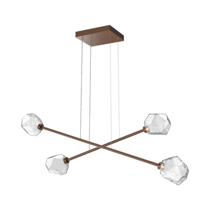 Gem Double Moda Linear LED Chandelier in Burnished Bronze/Clear Blown Glass.