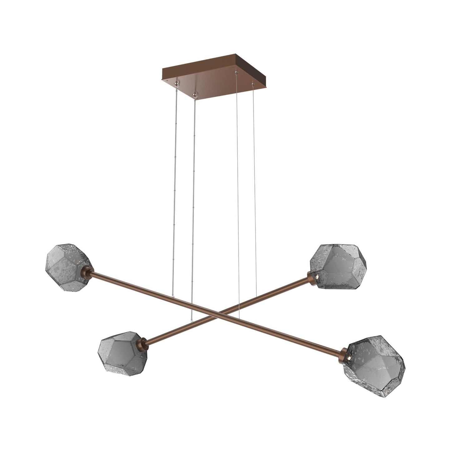 Gem Double Moda Linear LED Chandelier in Burnished Bronze/Smoke Blown Glass.