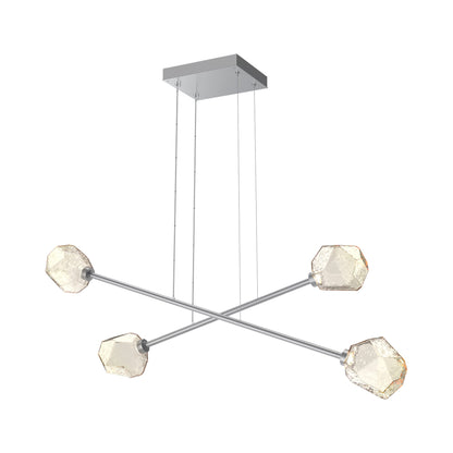 Gem Double Moda Linear LED Chandelier in Classic Silver/Amber Blown Glass.
