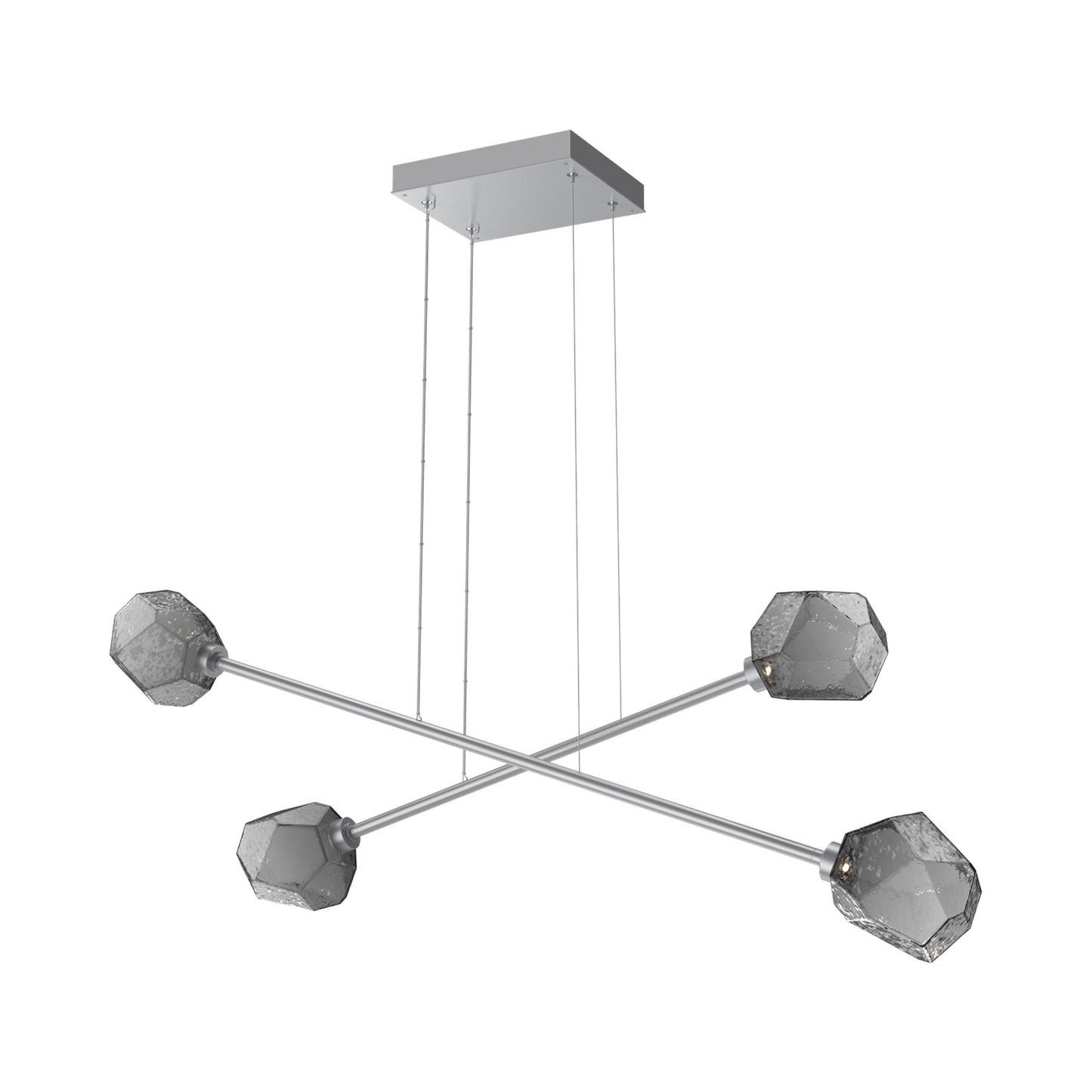 Gem Double Moda Linear LED Chandelier in Classic Silver/Smoke Blown Glass.