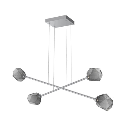 Gem Double Moda Linear LED Chandelier in Classic Silver/Smoke Blown Glass.