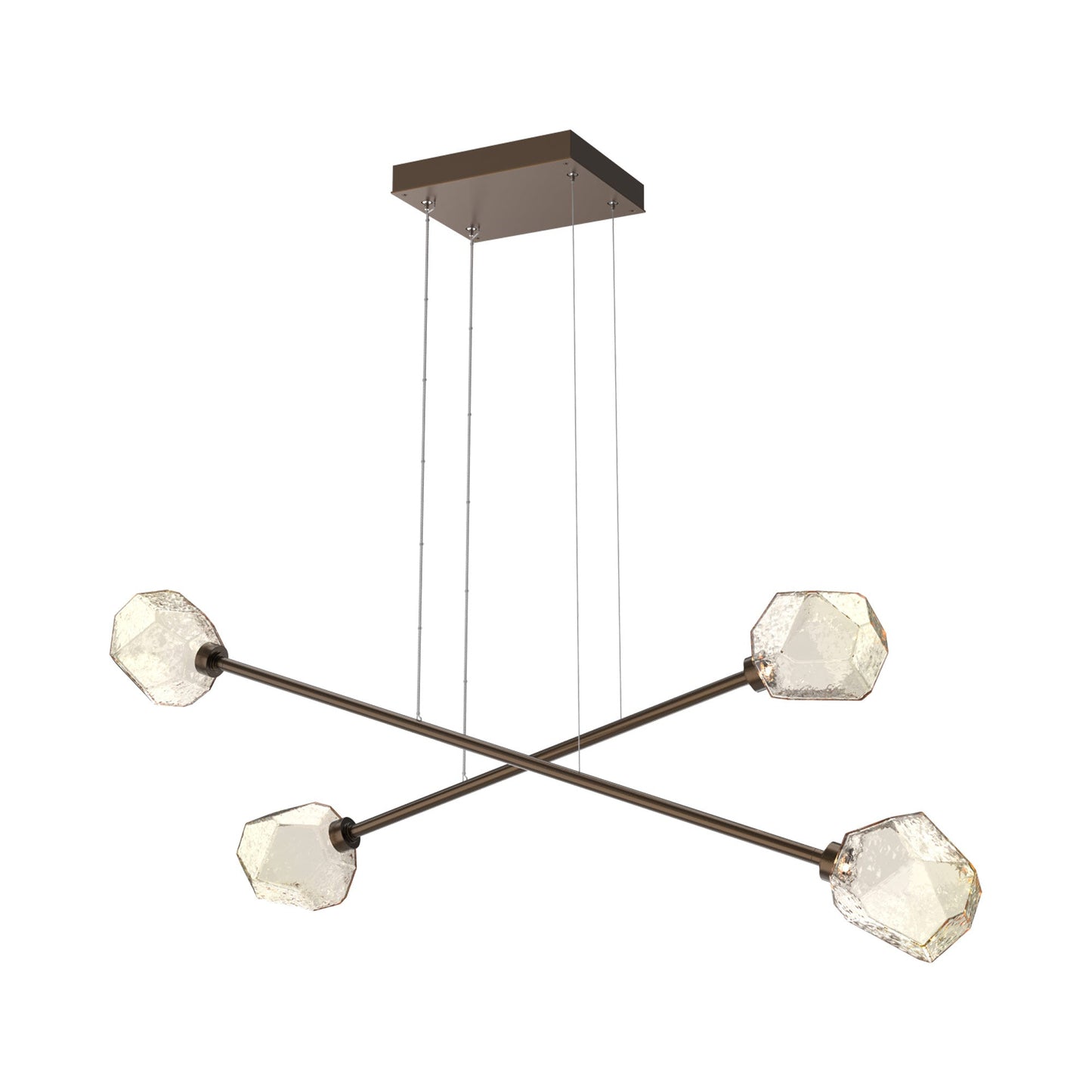 Gem Double Moda Linear LED Chandelier in Flat Bronze/Amber Blown Glass.