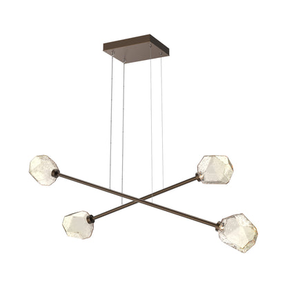 Gem Double Moda Linear LED Chandelier in Flat Bronze/Amber Blown Glass.