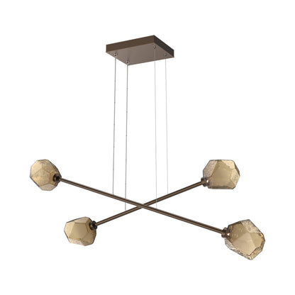 Gem Double Moda Linear LED Chandelier in Flat Bronze/Bronze Blown Glass.