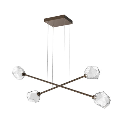 Gem Double Moda Linear LED Chandelier in Flat Bronze/Clear Blown Glass.