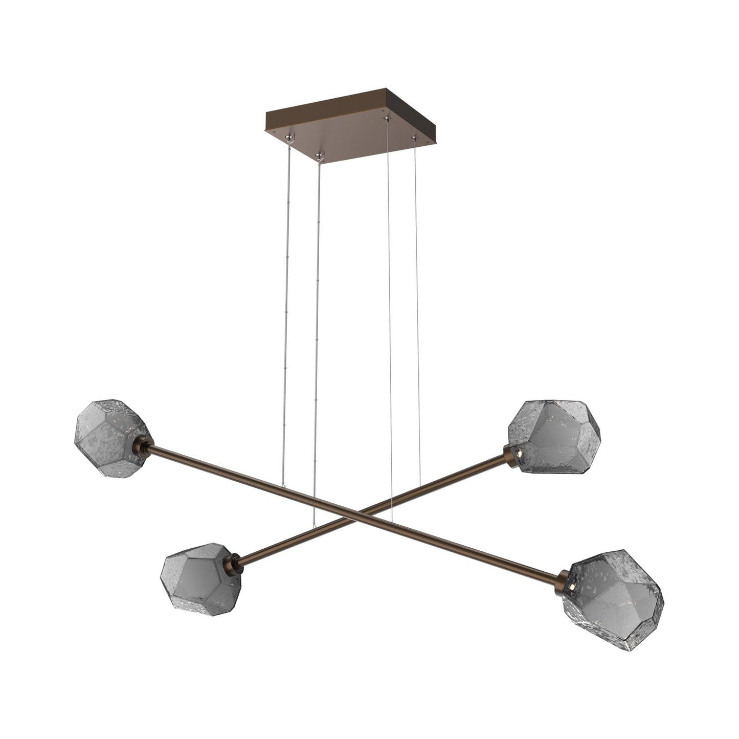 Gem Double Moda Linear LED Chandelier in Flat Bronze/Smoke Blown Glass.