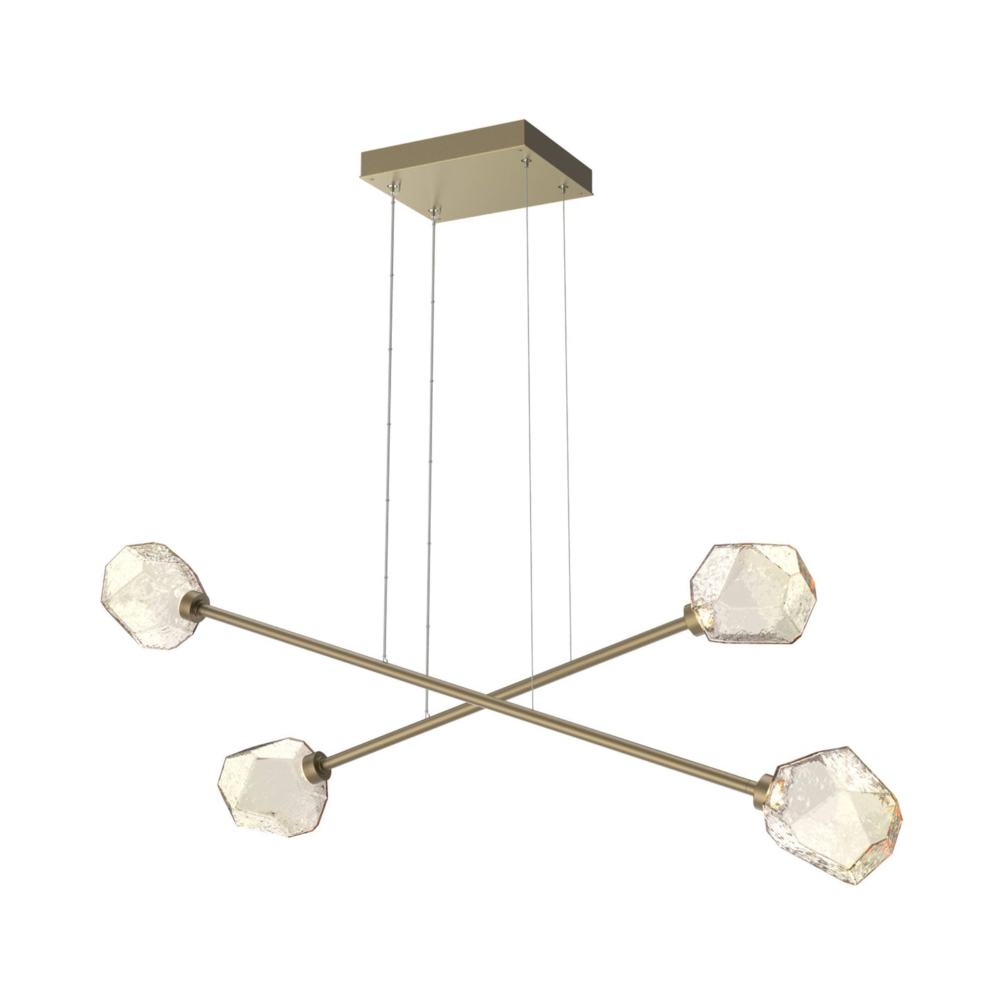 Gem Double Moda Linear LED Chandelier in Gilded Brass/Amber Blown Glass.