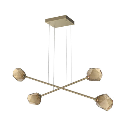 Gem Double Moda Linear LED Chandelier in Gilded Brass/Bronze Blown Glass.