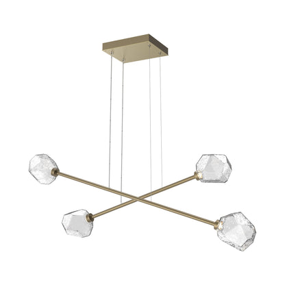 Gem Double Moda Linear LED Chandelier in Gilded Brass/Clear Blown Glass.