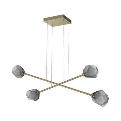 Gem Double Moda Linear LED Chandelier in Gilded Brass/Smoke Blown Glass.