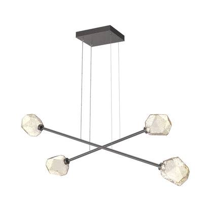 Gem Double Moda Linear LED Chandelier in Graphite/Amber Blown Glass.