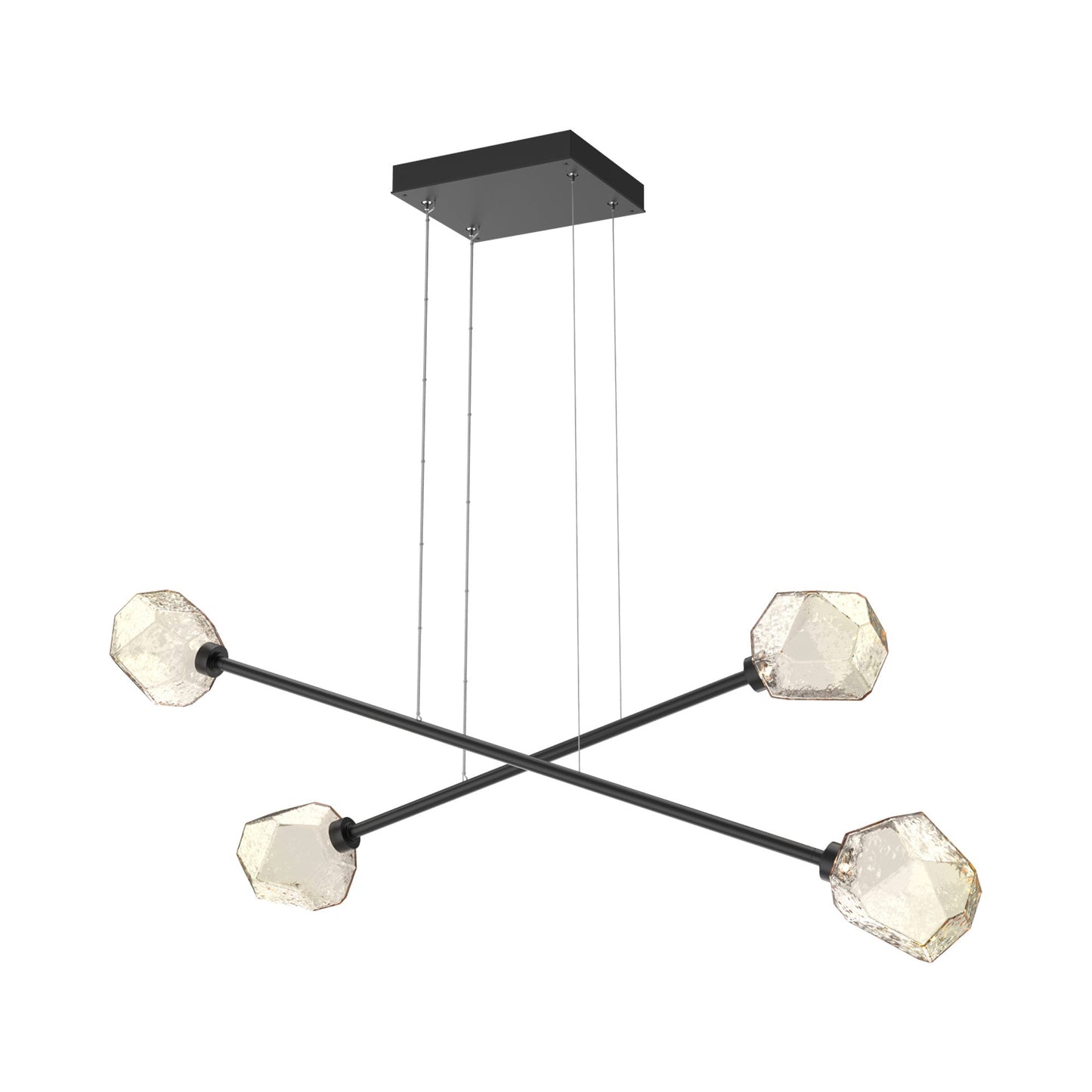 Gem Double Moda Linear LED Chandelier in Matte Black/Amber Blown Glass.