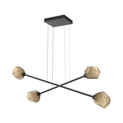 Gem Double Moda Linear LED Chandelier in Matte Black/Bronze Blown Glass.