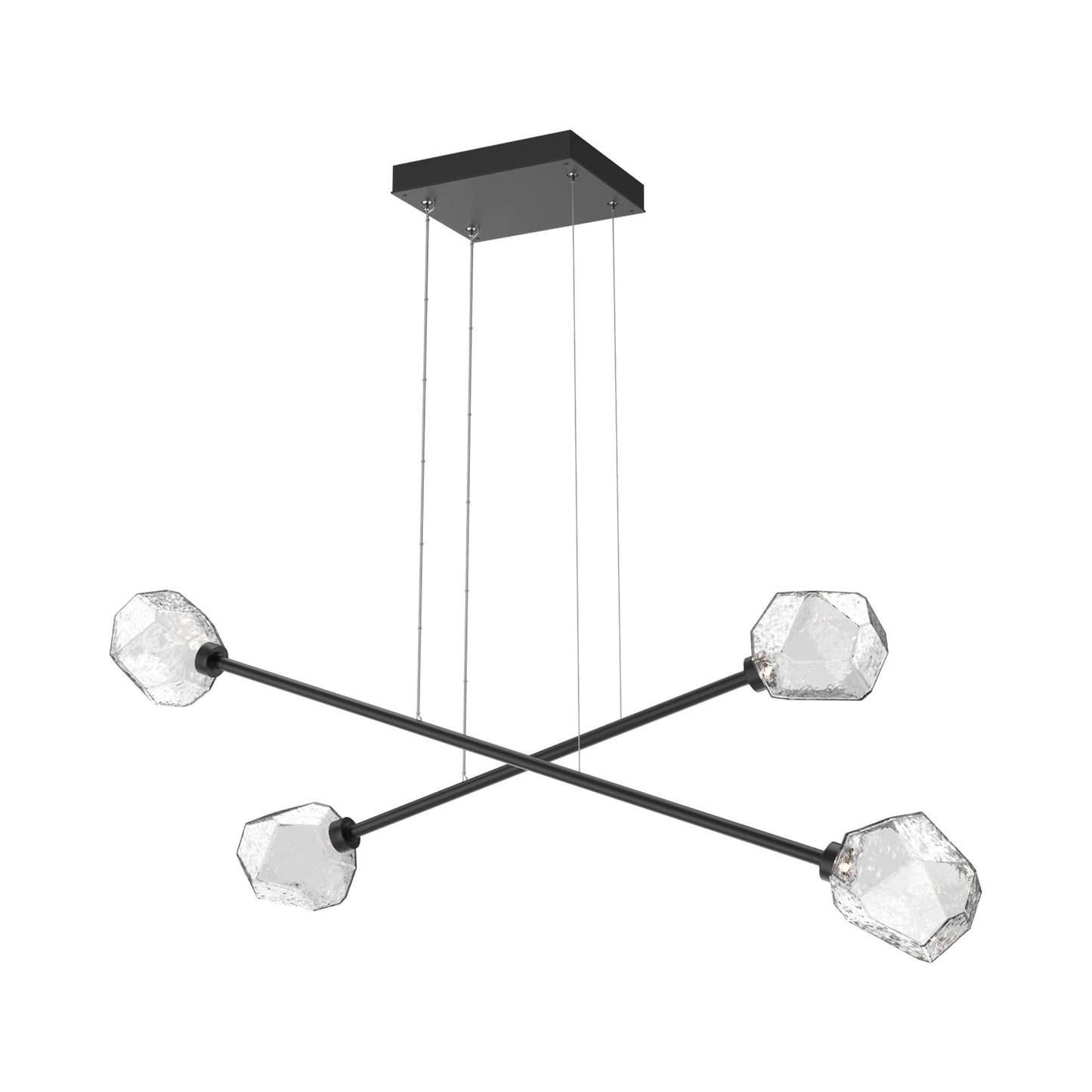 Gem Double Moda Linear LED Chandelier in Matte Black/Clear Blown Glass.