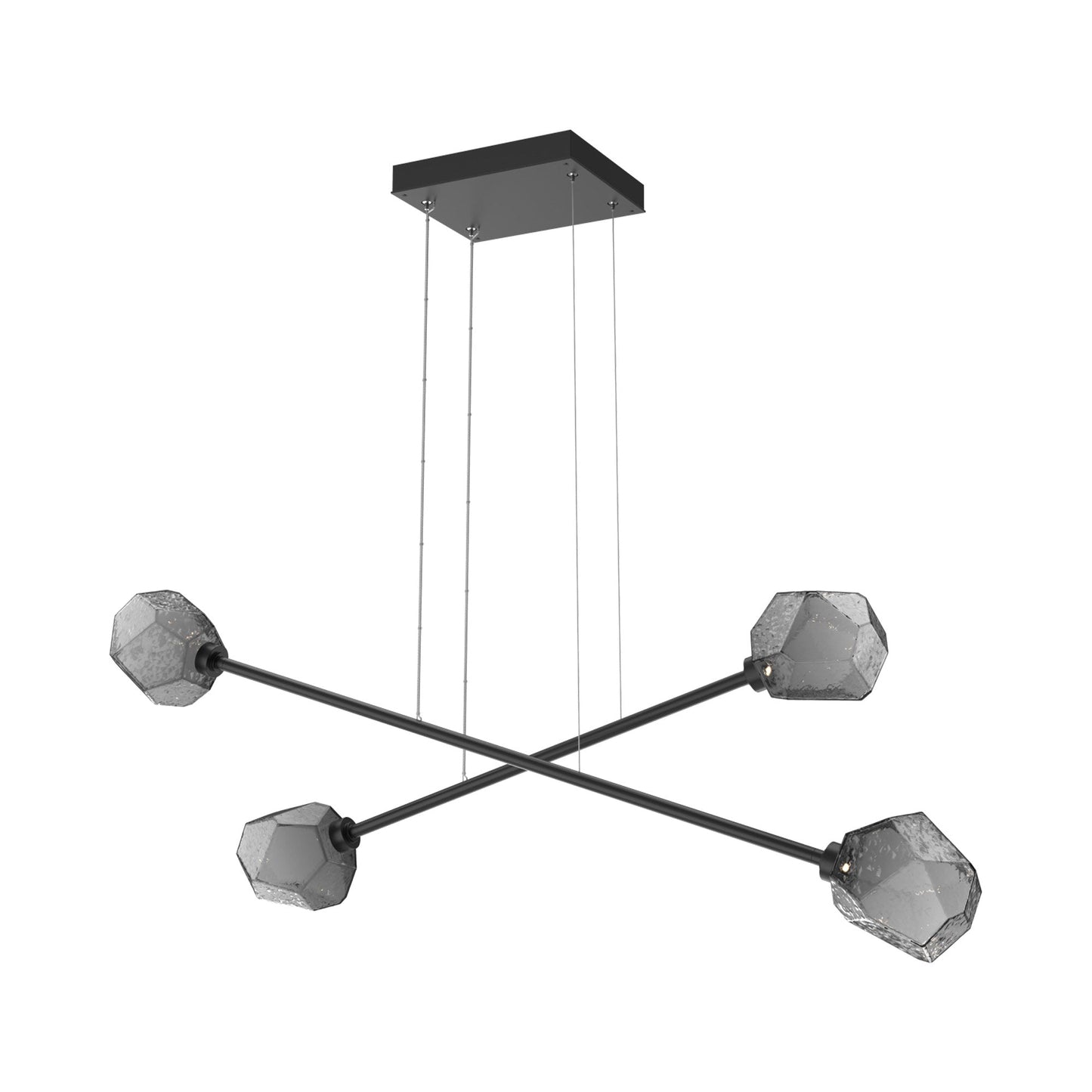 Gem Double Moda Linear LED Chandelier in Matte Black/Smoke Blown Glass.