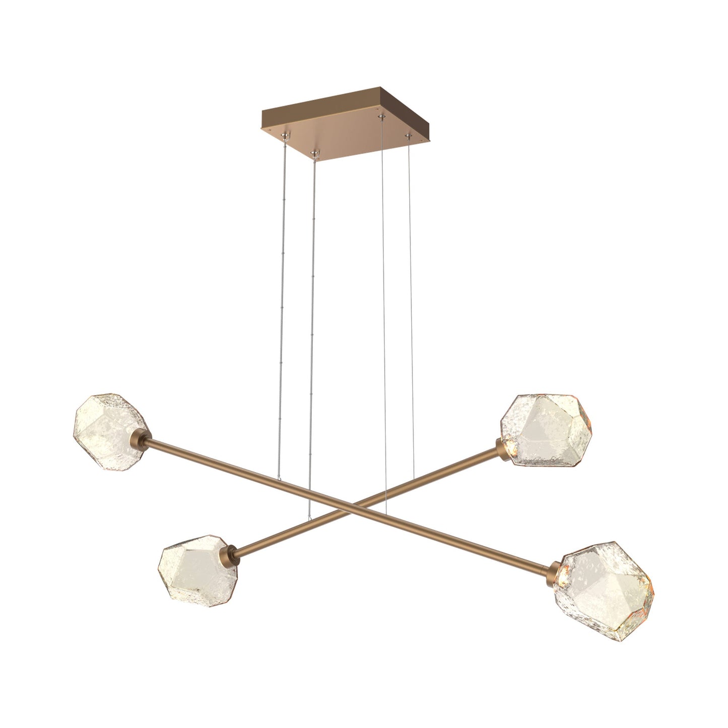 Gem Double Moda Linear LED Chandelier in Novel Brass/Amber Blown Glass.