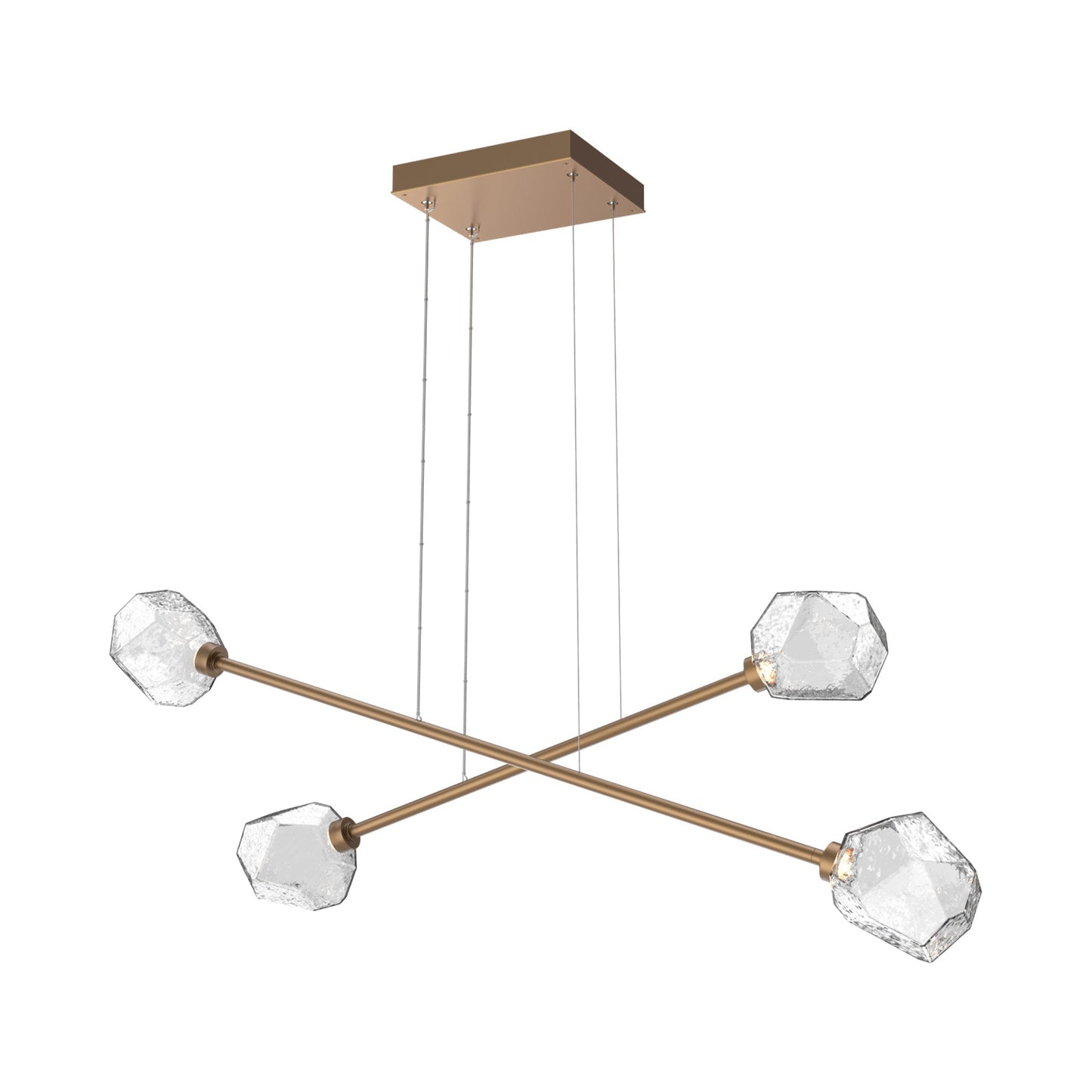 Gem Double Moda Linear LED Chandelier in Novel Brass/Clear Blown Glass.