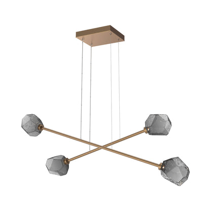 Gem Double Moda Linear LED Chandelier in Novel Brass/Smoke Blown Glass.