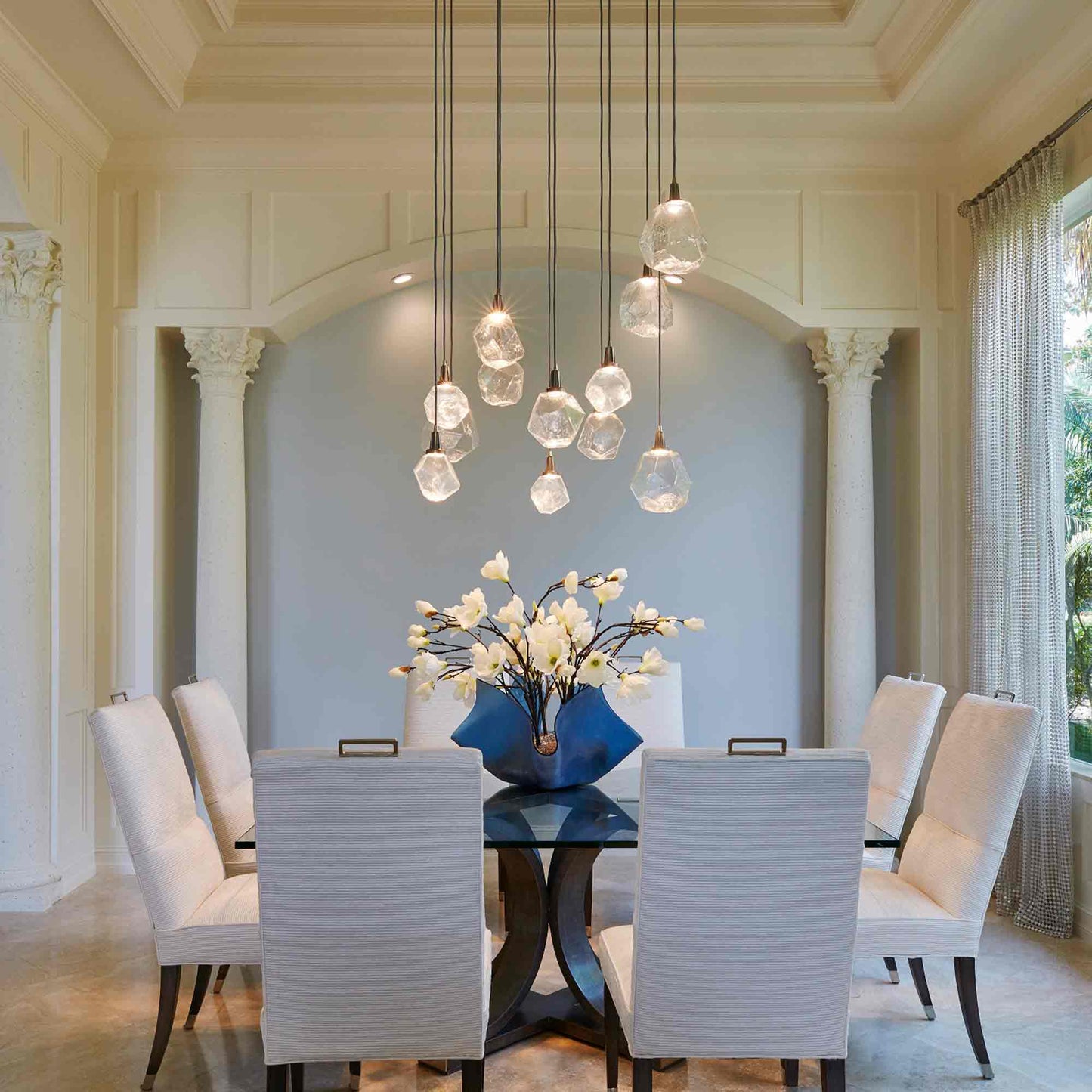 Gem Grand LED Multi Light Pendant Light in dining room.