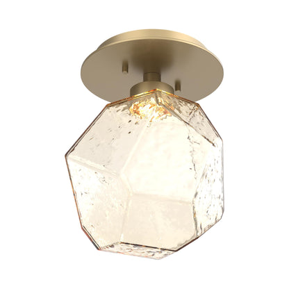 Gem LED Ceiling / Wall Light in Gilded Brass/Amber Blown Glass.