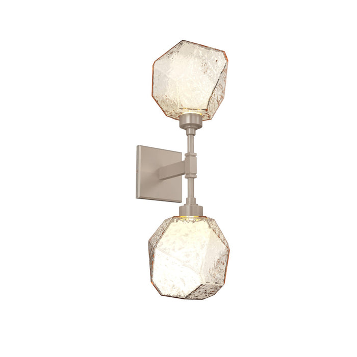 Gem LED Double Wall Light in Beige Silver/Amber Blown Glass.