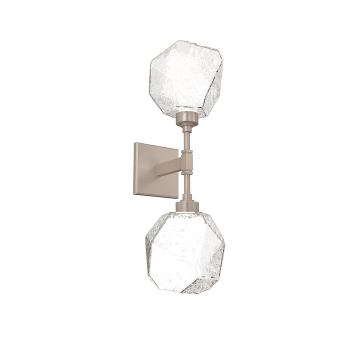 Gem LED Double Wall Light in Beige Silver/Clear Blown Glass.
