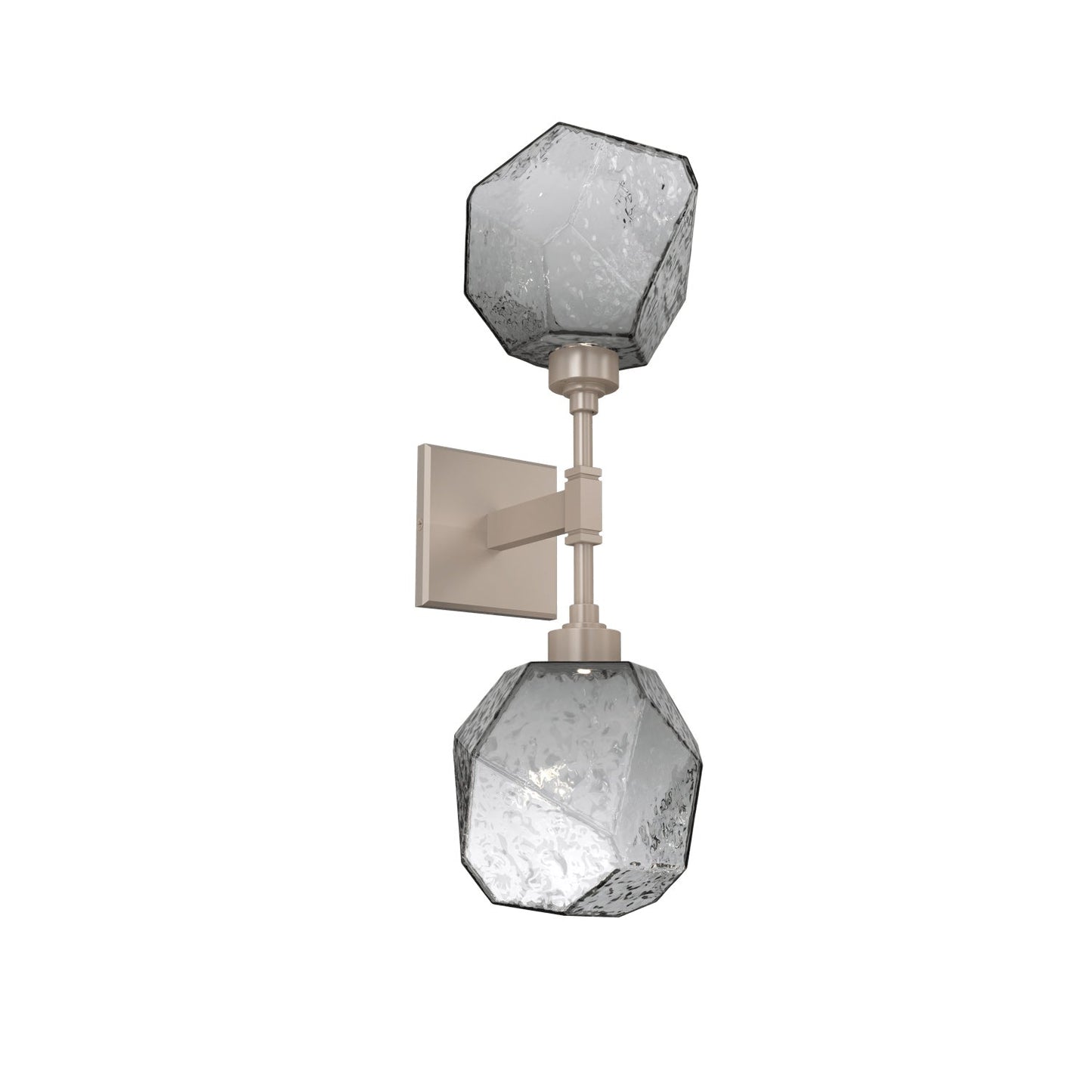 Gem LED Double Wall Light in Beige Silver/Smoke Blown Glass.