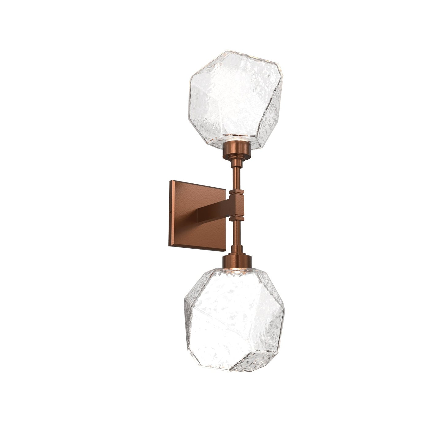 Gem LED Double Wall Light in Burnished Bronze/Clear Blown Glass.