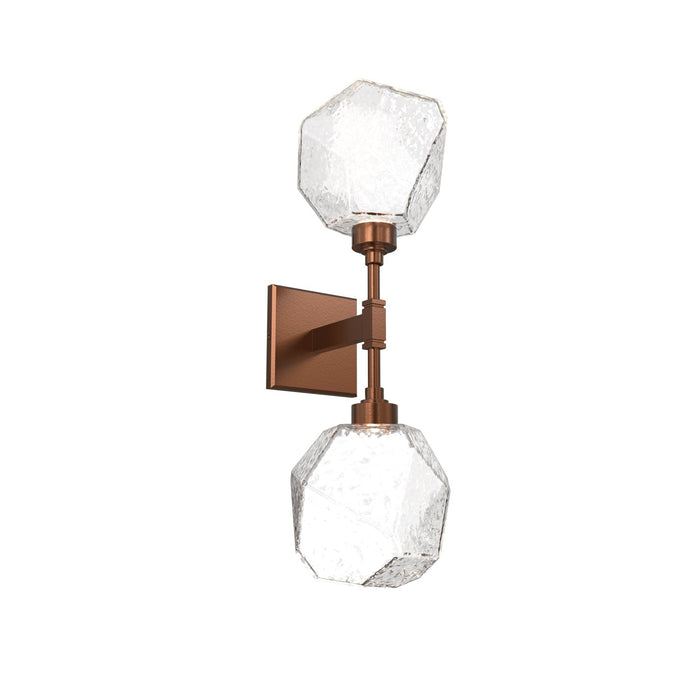 Gem LED Double Wall Light in Burnished Bronze/Clear Blown Glass.