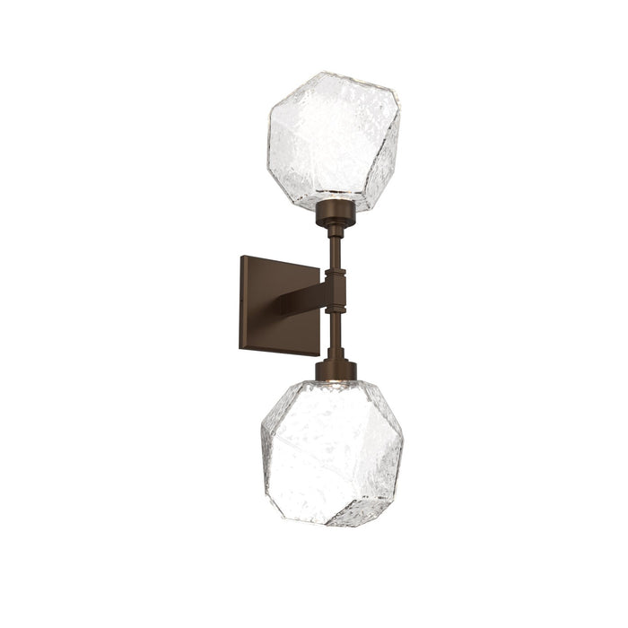 Gem LED Double Wall Light in Flat Bronze/Clear Blown Glass.