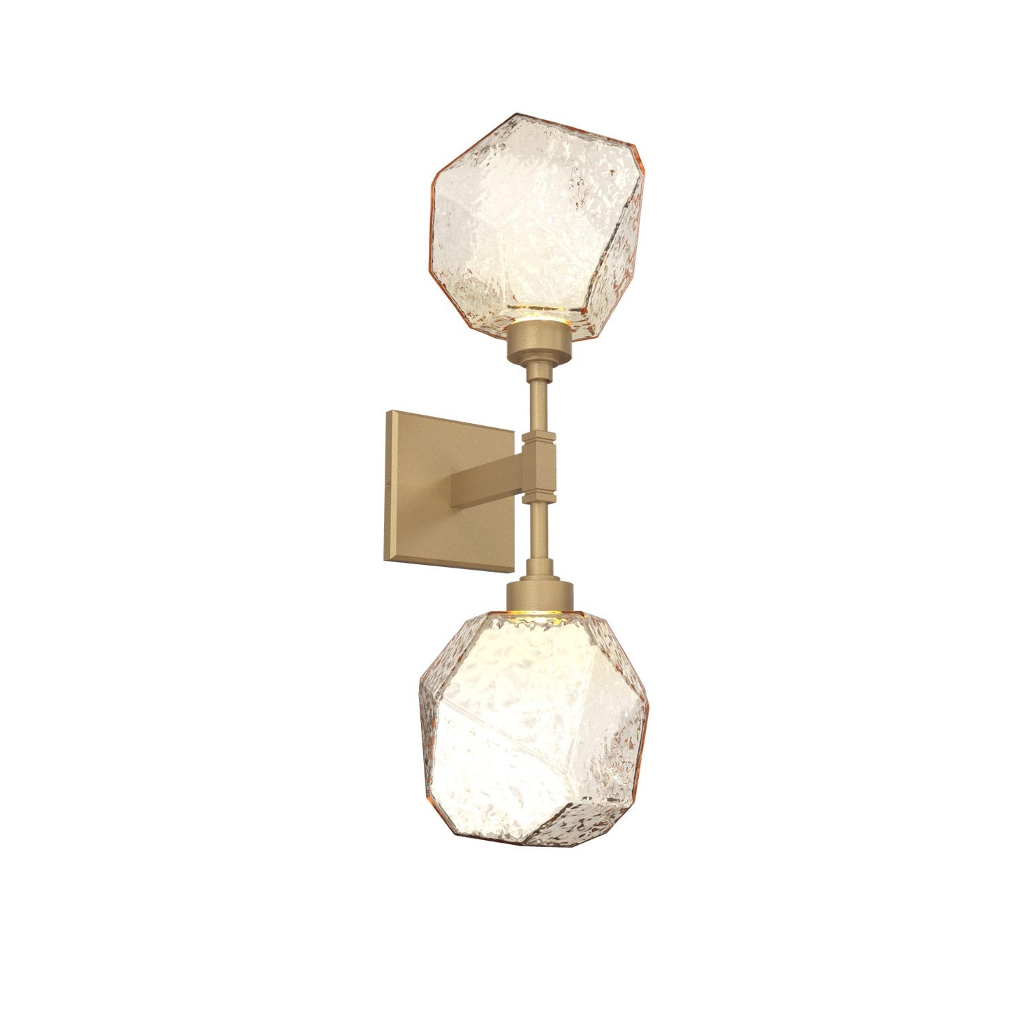 Gem LED Double Wall Light in Gilded Brass/Amber Blown Glass.