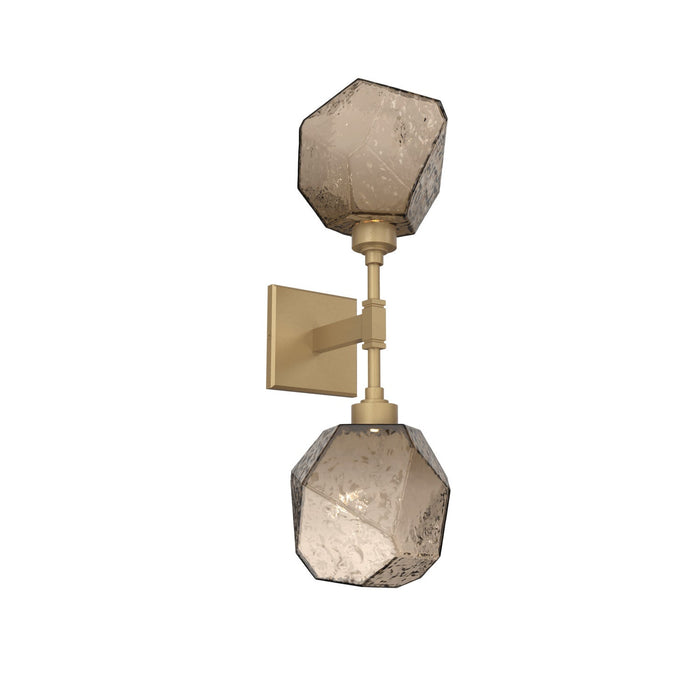 Gem LED Double Wall Light in Gilded Brass/Bronze Blown Glass.
