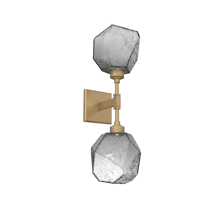 Gem LED Double Wall Light in Gilded Brass/Smoke Blown Glass.