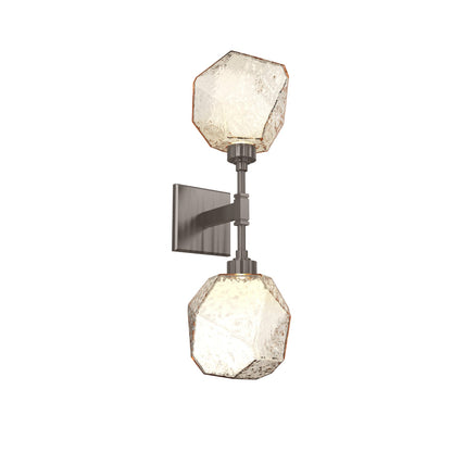 Gem LED Double Wall Light in Gunmetal/Translucent/Amber Blown Glass.