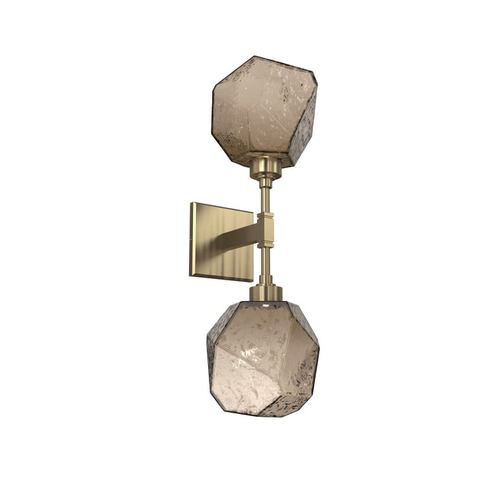 Gem LED Double Wall Light in Heritage Brass/Translucent/Bronze Blown Glass.