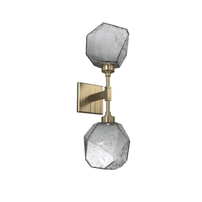 Gem LED Double Wall Light in Heritage Brass/Translucent/Smoke Blown Glass.