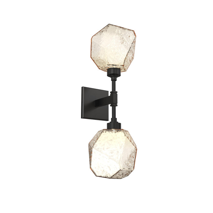 Gem LED Double Wall Light in Matte Black/Amber Blown Glass.