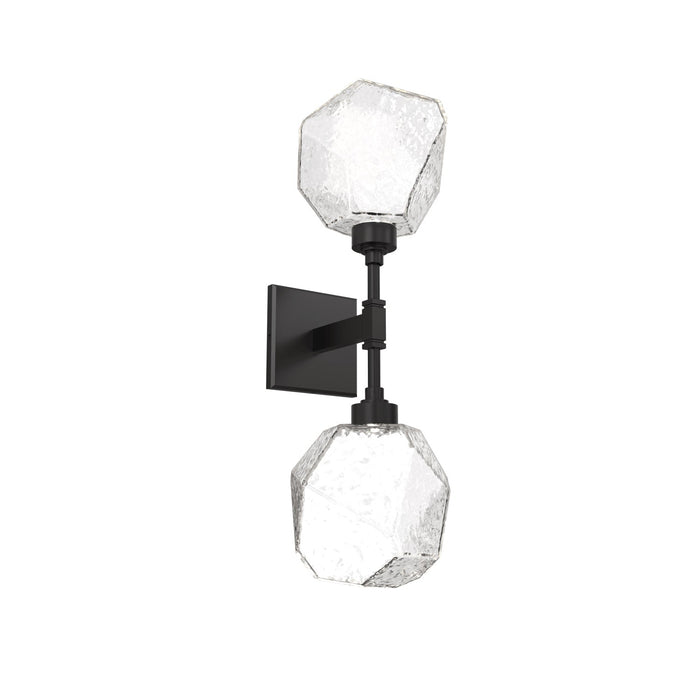 Gem LED Double Wall Light in Matte Black/Clear Blown Glass.