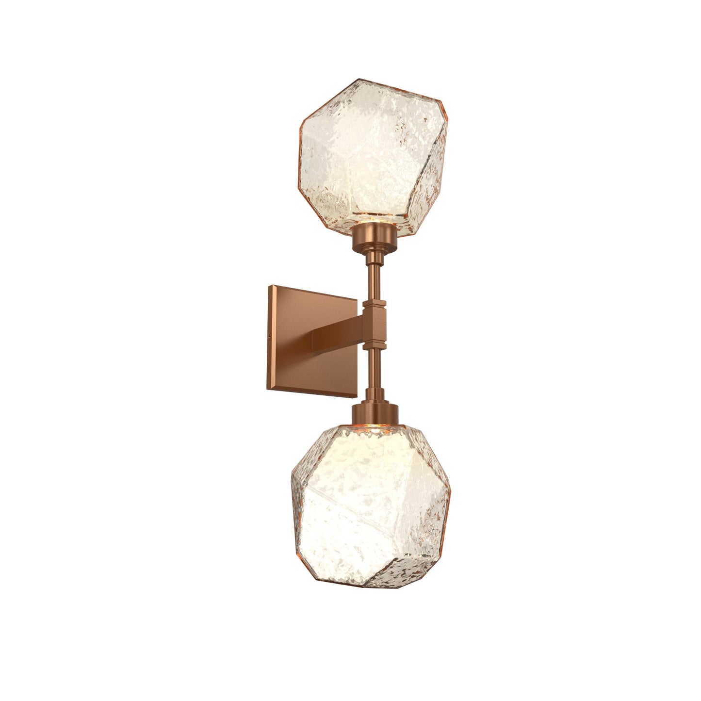 Gem LED Double Wall Light in Novel Brass/Amber Blown Glass.
